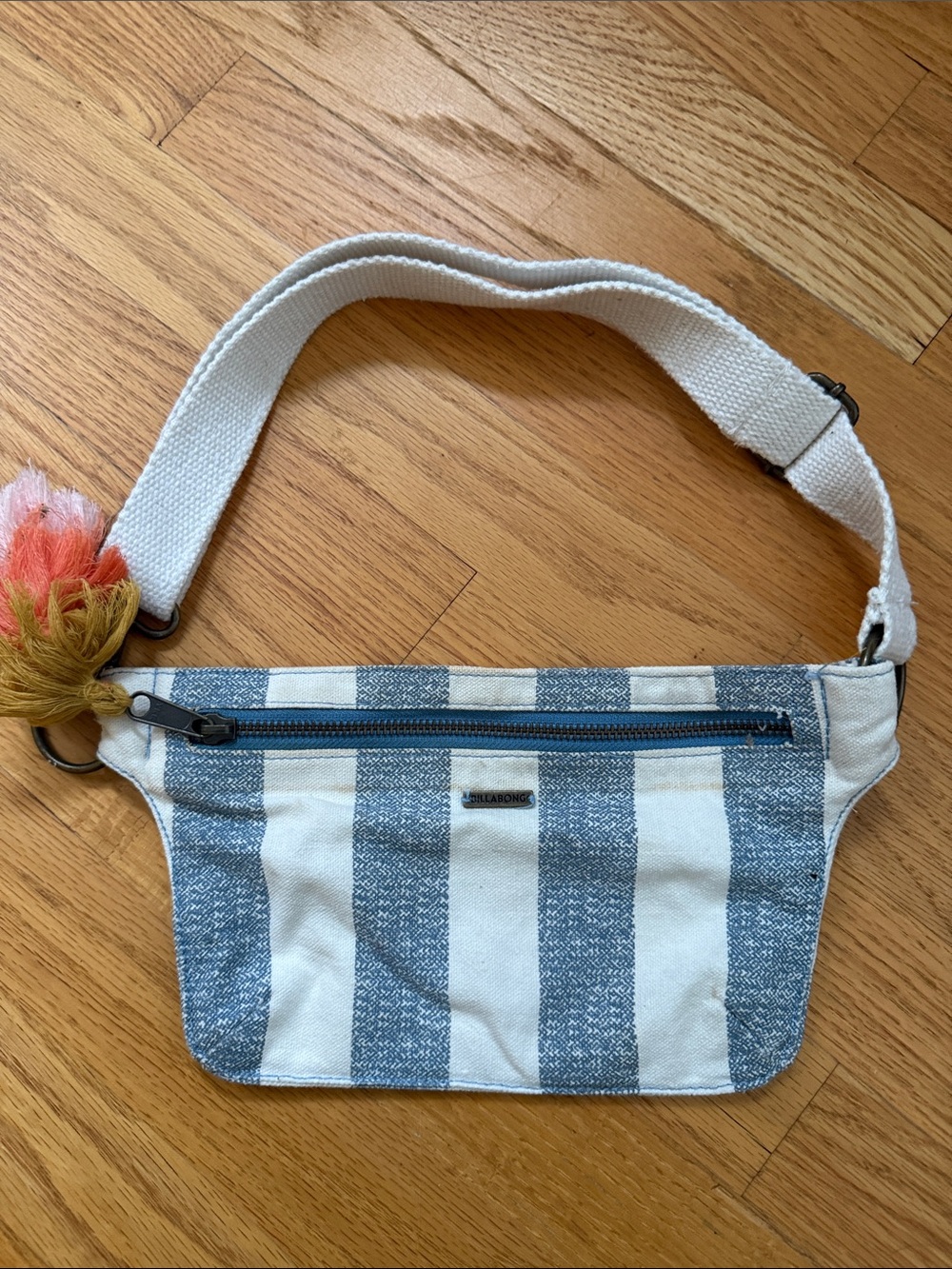 Billabong Blue & White Striped Canvas Crossbody Bag